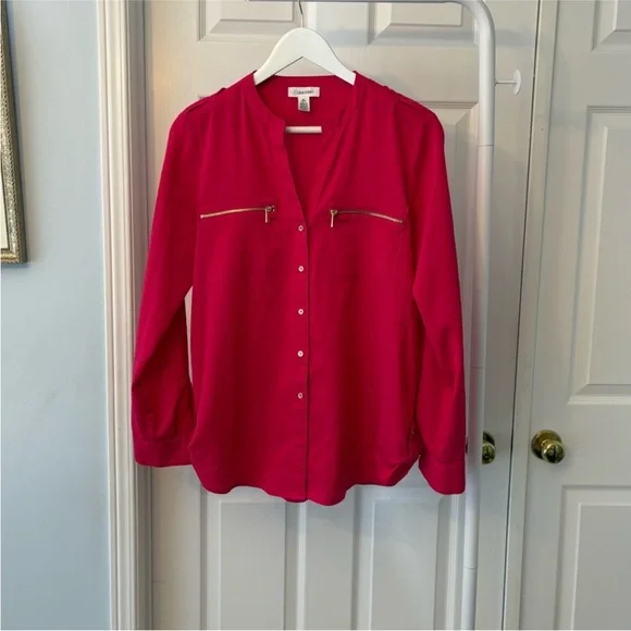 Calvin Klein Fuchsia Pink Gold Button Down Blouse Size Small - Picture 10 of 10